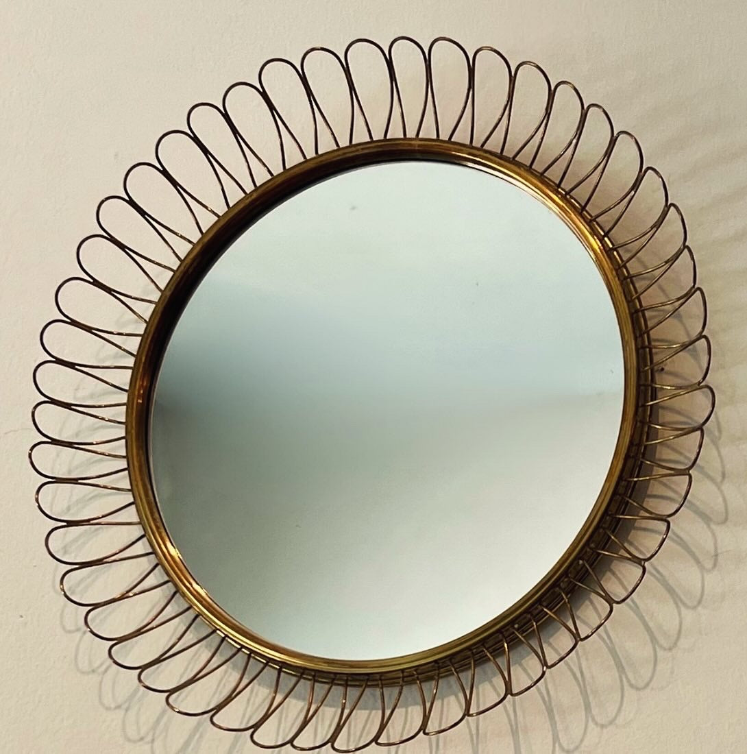 Vintage brass looped wall mirror